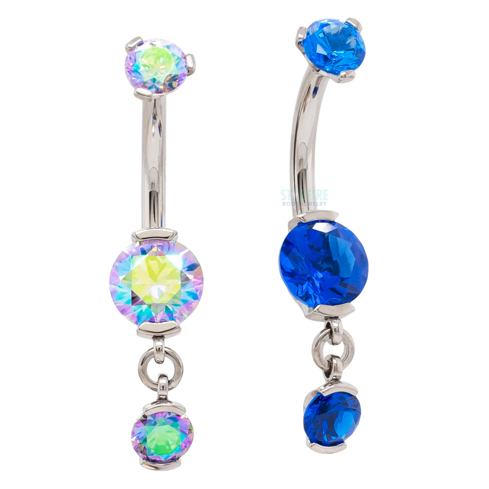 2 Prong-Set Faceted Gem Navel Curve with Dangle #1