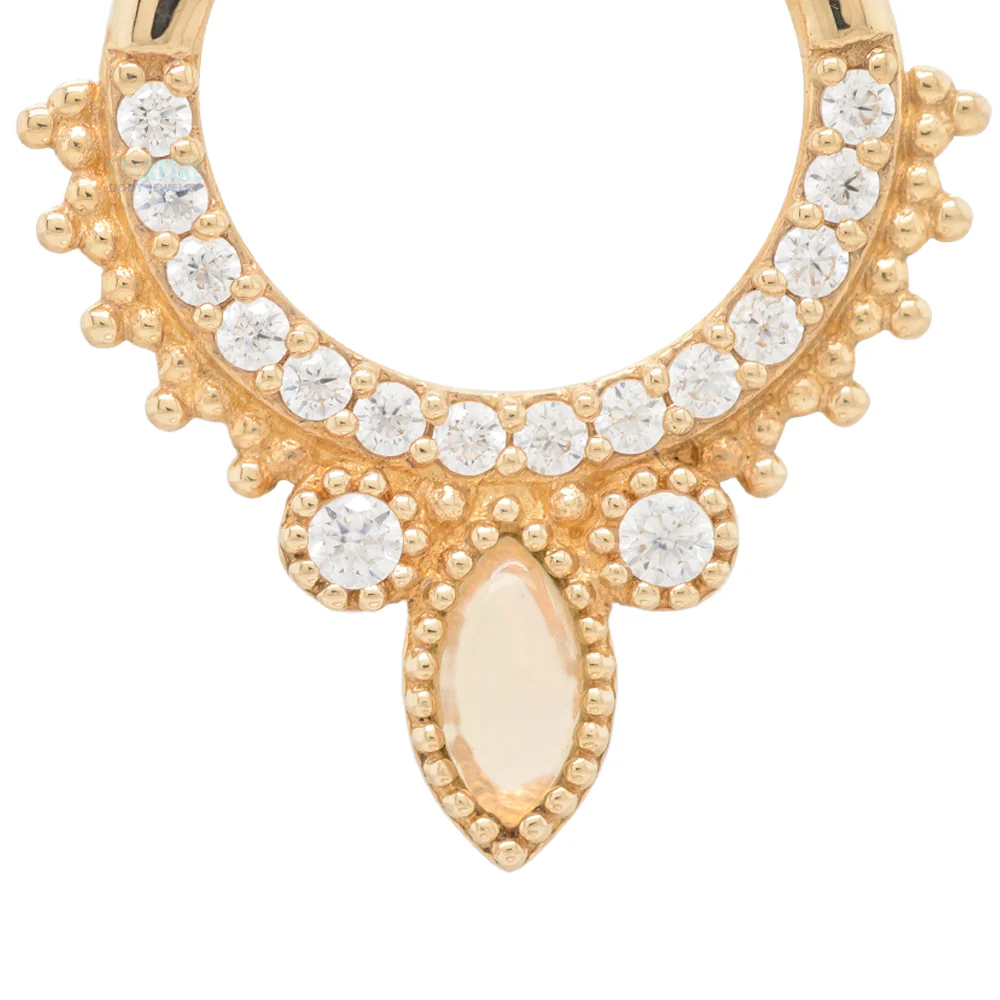 "Airelle" Hinge Ring / Clicker in Gold with Opal & CZ - Image 3