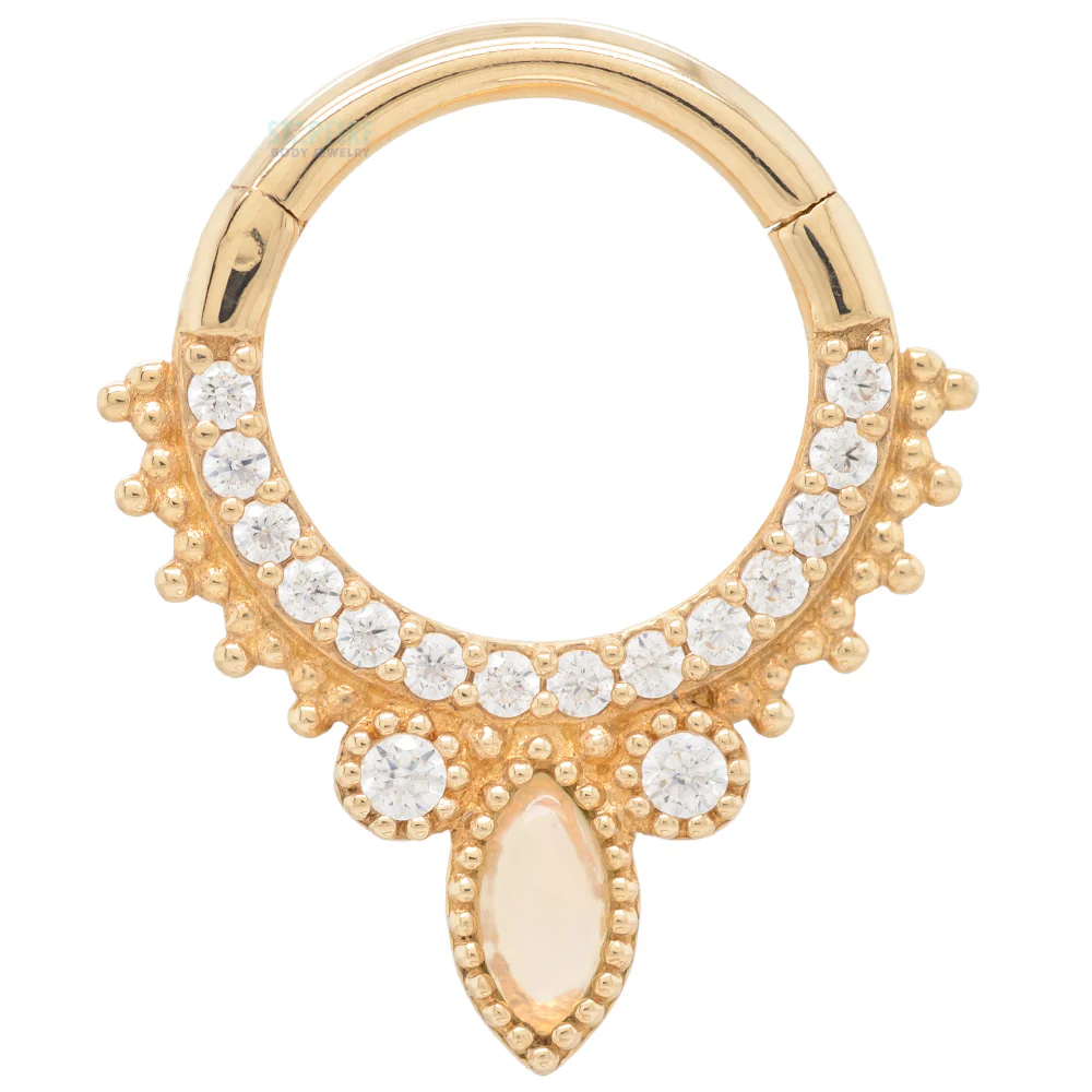 "Airelle" Hinge Ring / Clicker in Gold with Opal & CZ - Image 4