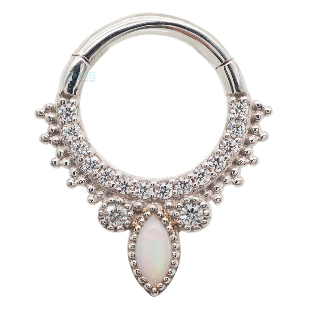"Airelle" Hinge Ring / Clicker in Gold with Opal & CZ - Image 5