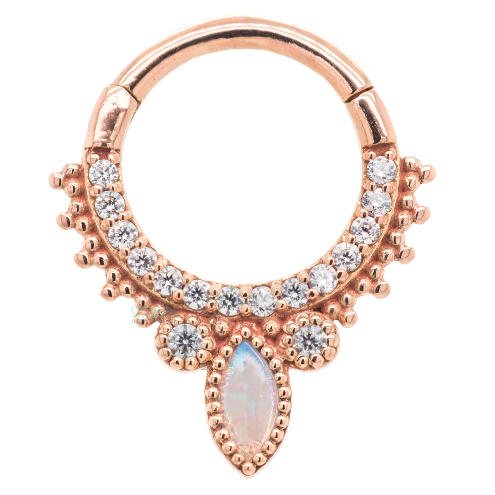 "Airelle" Hinge Ring / Clicker in Gold with Opal & CZ - Image 6