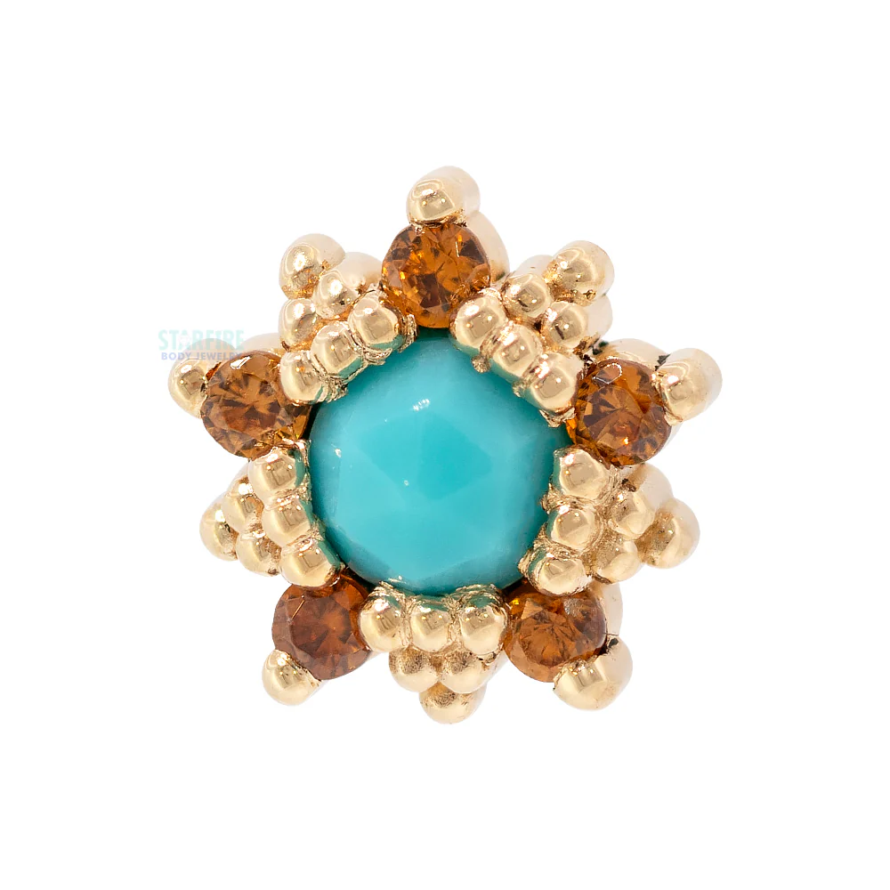 threadless: "Wren" End in Gold with Rose-Cut Turquoise and Champagne Zircon - Image 3