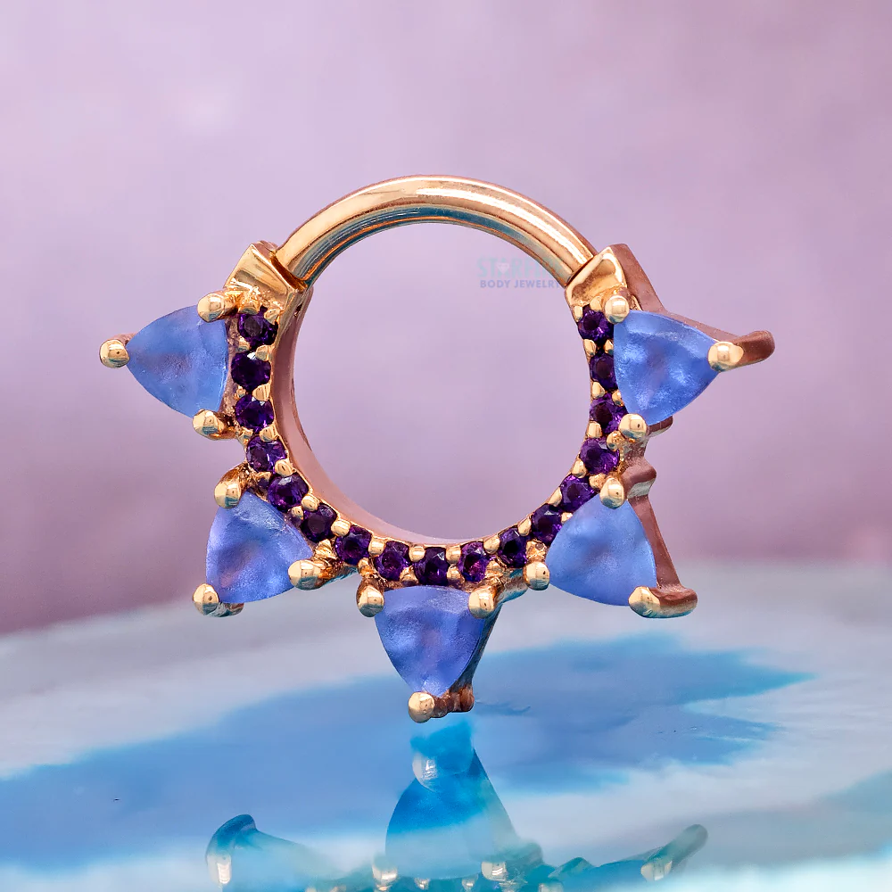 "Alpha" Hinge Ring in Gold with Sandblasted Tanzanite & Amethyst - Image 2