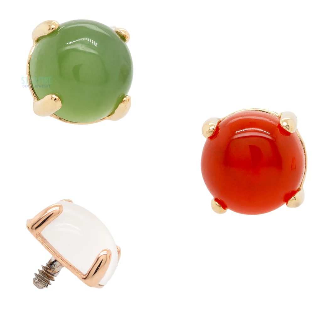 2.5mm "Ziana" Prong-Set Natural Stone Cabochon Threaded End in Gold - Image 2