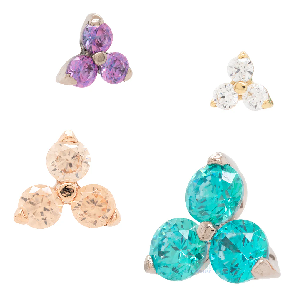 3mm "Trio" Threaded End in Gold with Brilliant-Cut Gems - Image 2