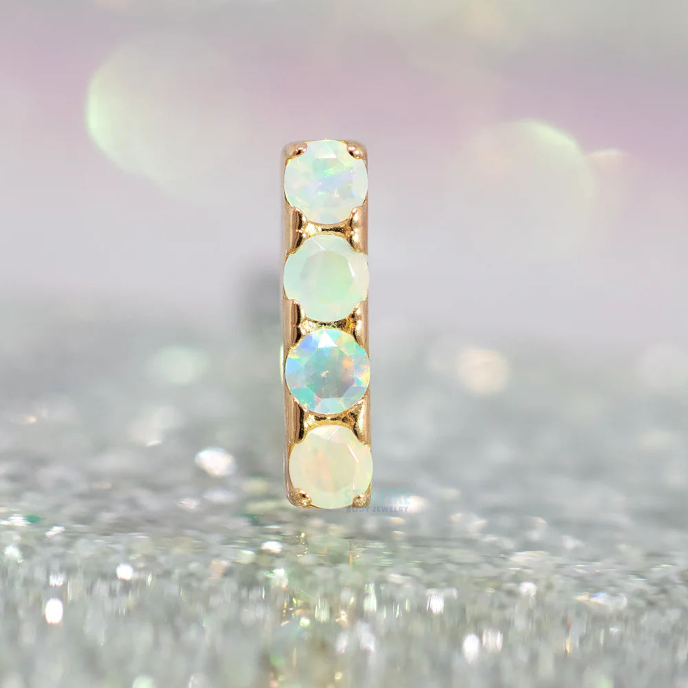 4 Gem Bar Threaded End in Gold with Prong-Set Brilliant-Cut Gems - Image 3