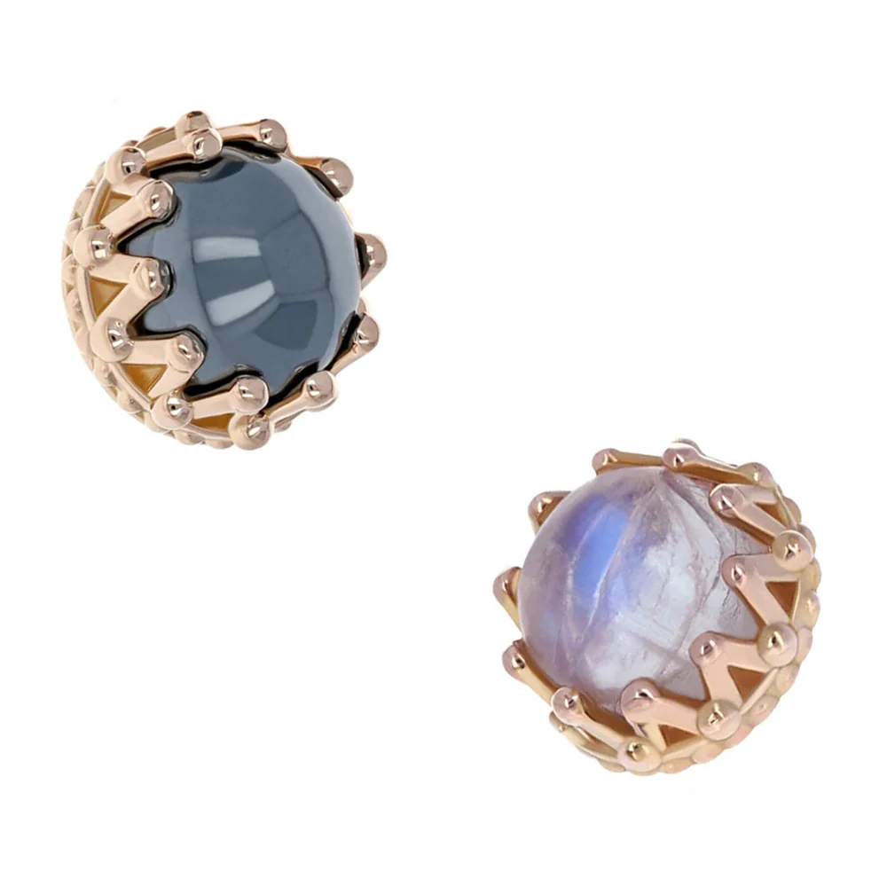 6mm "King" Crown Threaded End in Gold with Genuine Natural Stone Cabochon