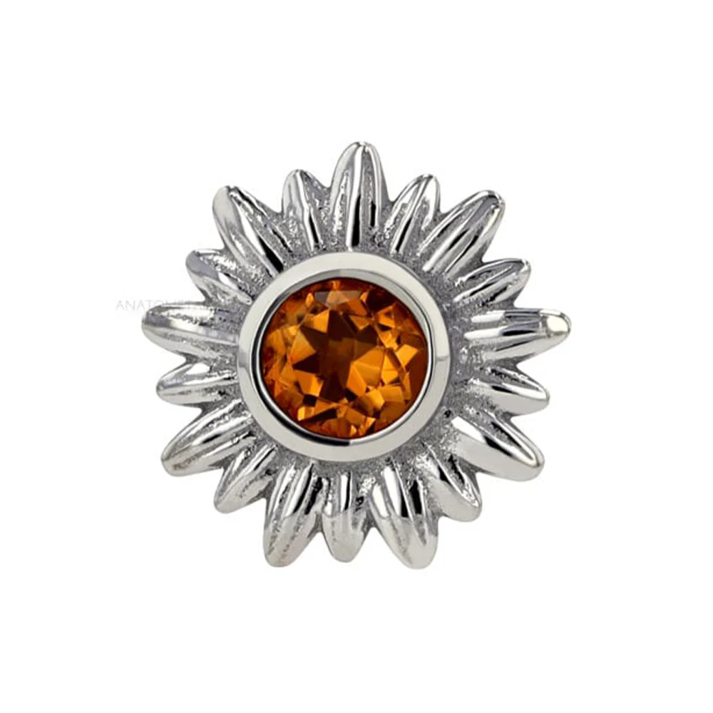 "Artesia" Threaded End in White Gold with BEZEL-SET Brilliant-Cut Gem - Image 2