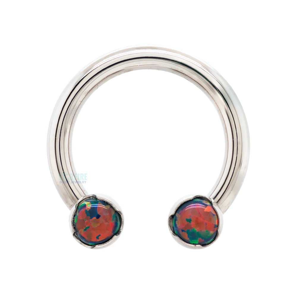 Front Facing Circular Barbell with Cabochon Opals in Prongs - Image 4