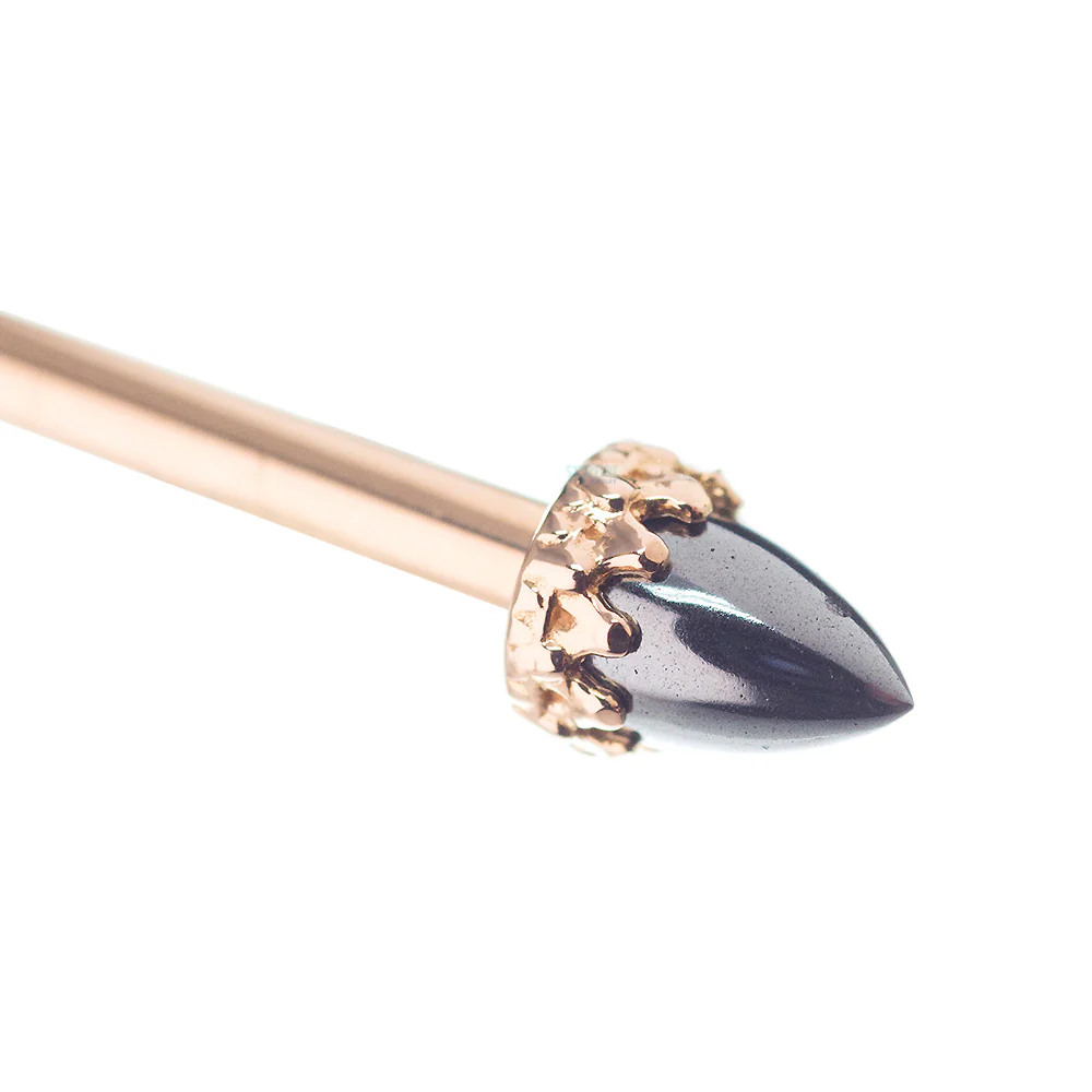 "King" Crown Industrial Barbell in Gold with Bullet-Cut Natural Stones - Hematite - Image 3