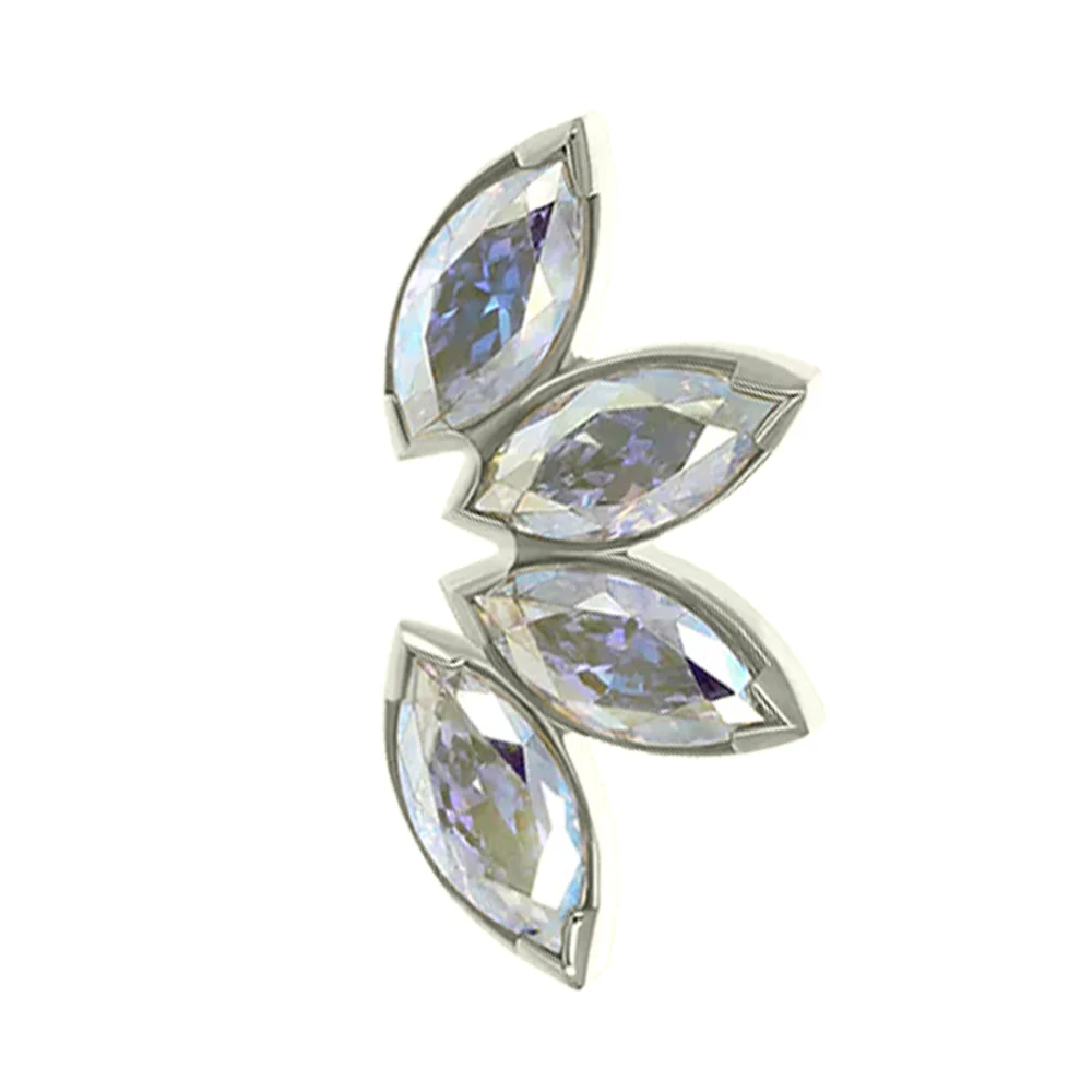 Marquise Fan Threaded End in White Gold with 4 Brilliant-Cut Gems - Image 2