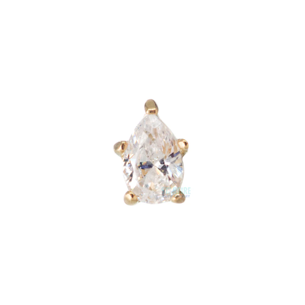 Prong-Set Pear-Cut Brilliant-Cut Gem Threaded End In Gold - Image 3