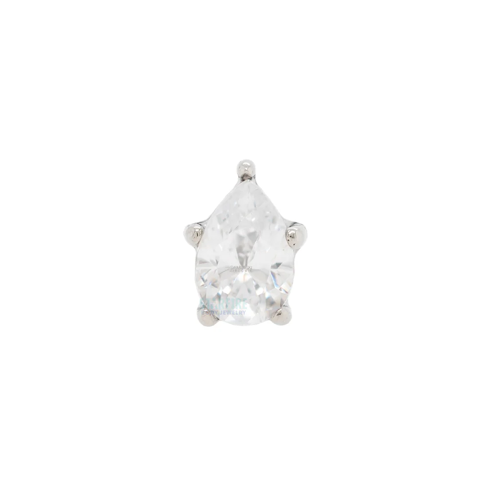 Prong-Set Pear-Cut Brilliant-Cut Gem Threaded End In Gold - Image 4