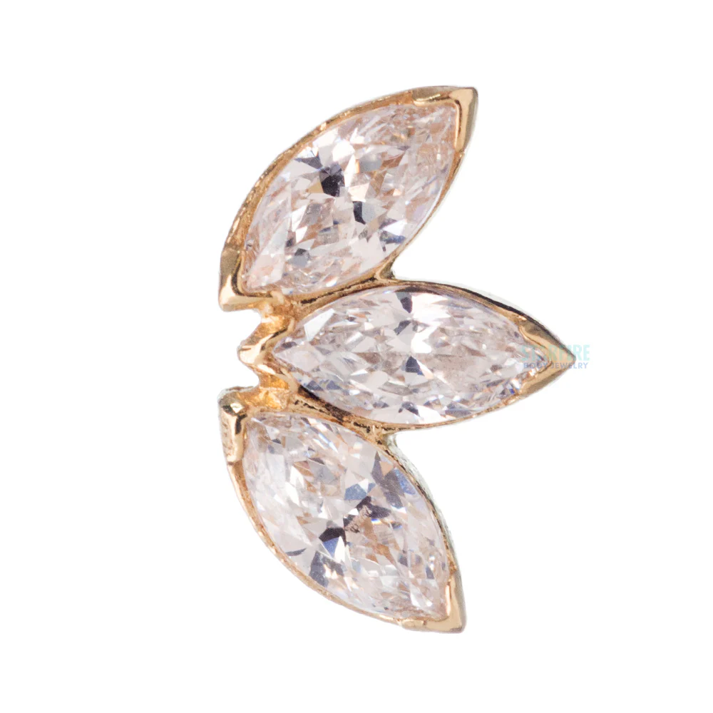 threadless: Marquise Fan End in Yellow Gold with 3 Brilliant-Cut Gems - Image 3
