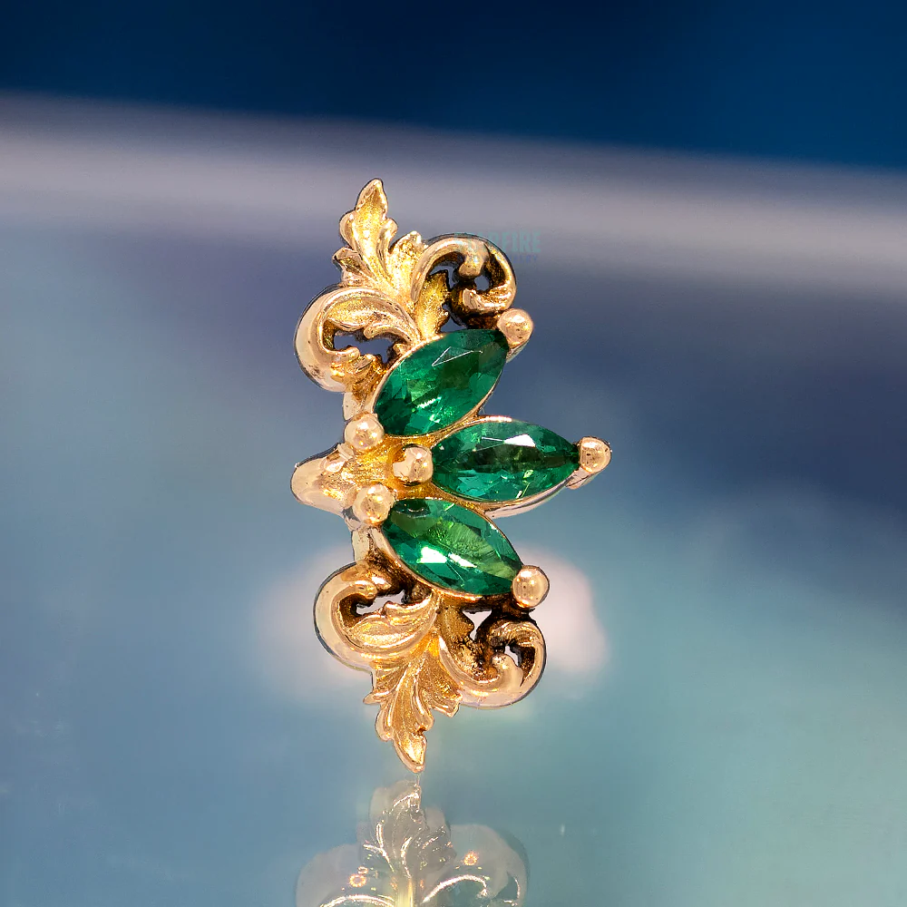 "Redemption" Threaded End in Gold with Emeralds - Image 2