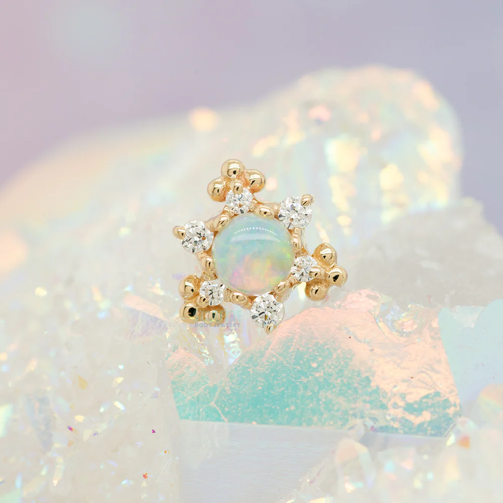 "Bayle" Threaded End in Gold with Genuine White Opal & White CZ's - Image 2