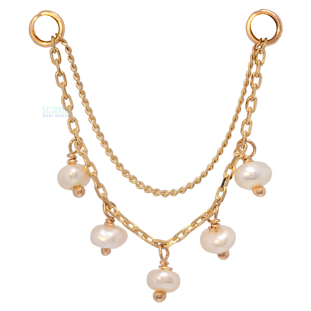 "Morning Dew" Chain Attachment in Gold with Pearls