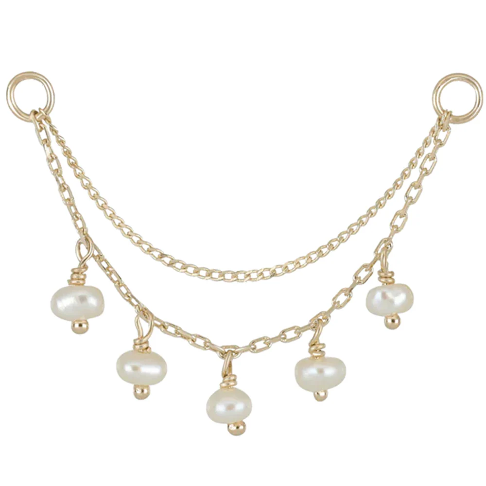 "Morning Dew" Chain Attachment in Gold with Pearls - Image 3