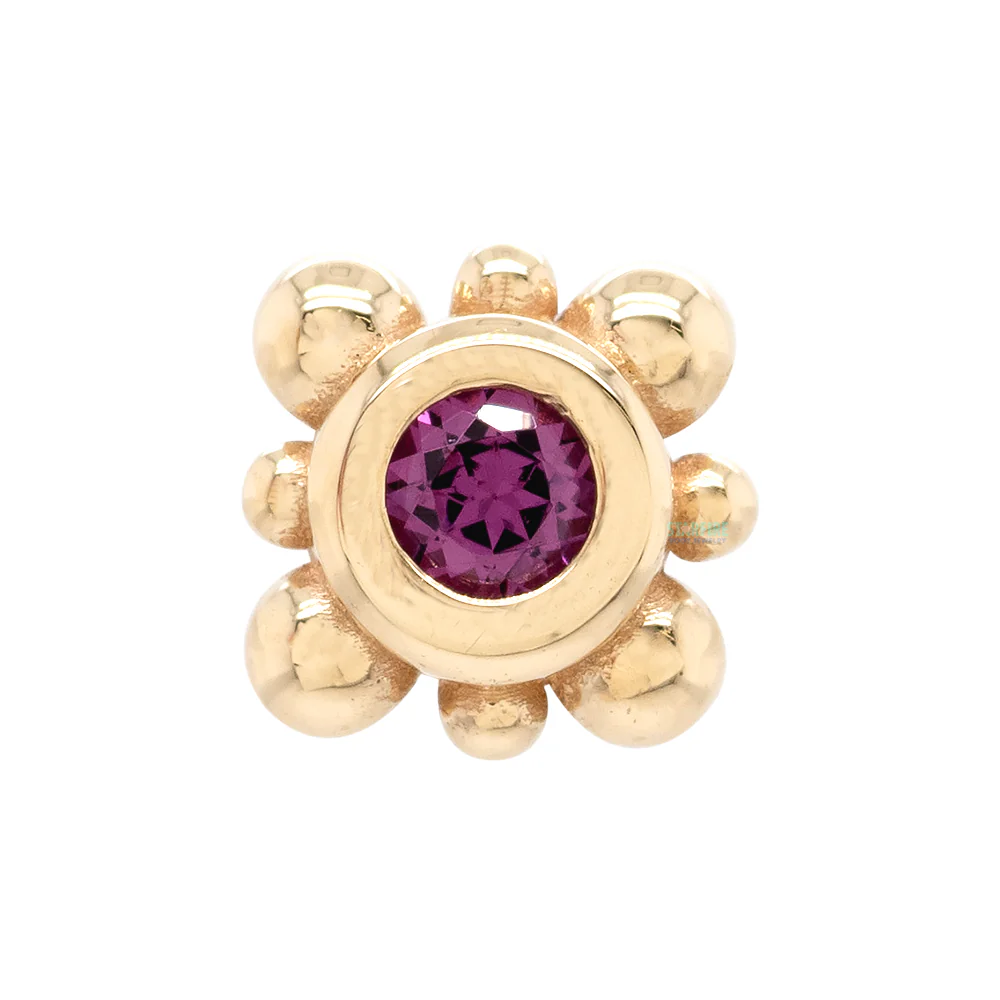 Bezel with 8 Beads Threaded End in Gold with Rhodolite - Image 2