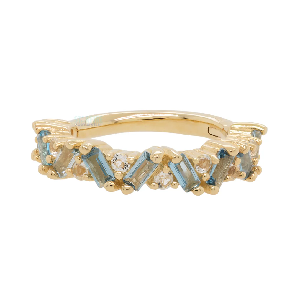 "Laguna" Hinge Ring / Clicker in Gold with London Blue & White Topaz - Image 2
