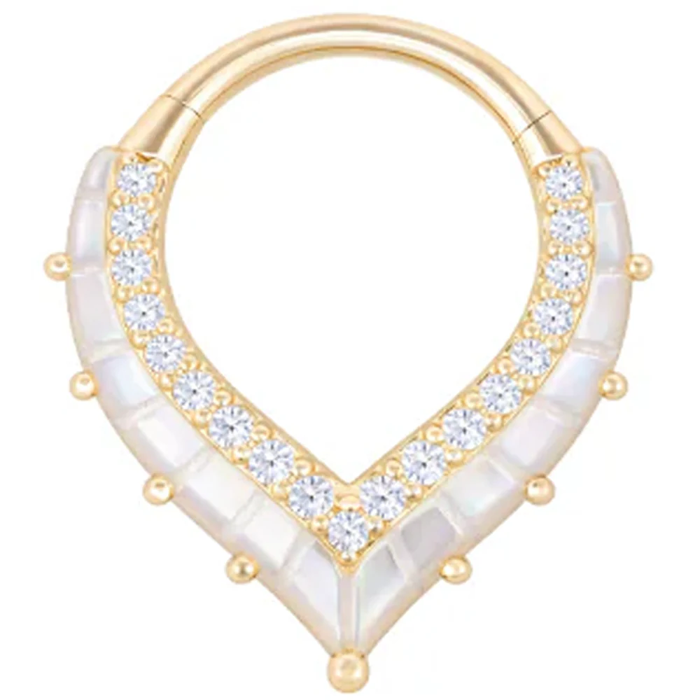 "Arise" Hinge Ring / Clicker in Gold with Mother of Pearl & CZ's - Image 2
