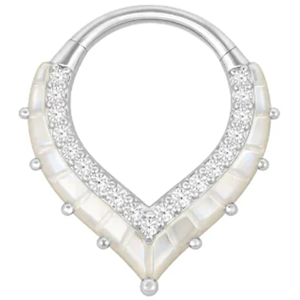 "Arise" Hinge Ring / Clicker in Gold with Mother of Pearl & CZ's - Image 3