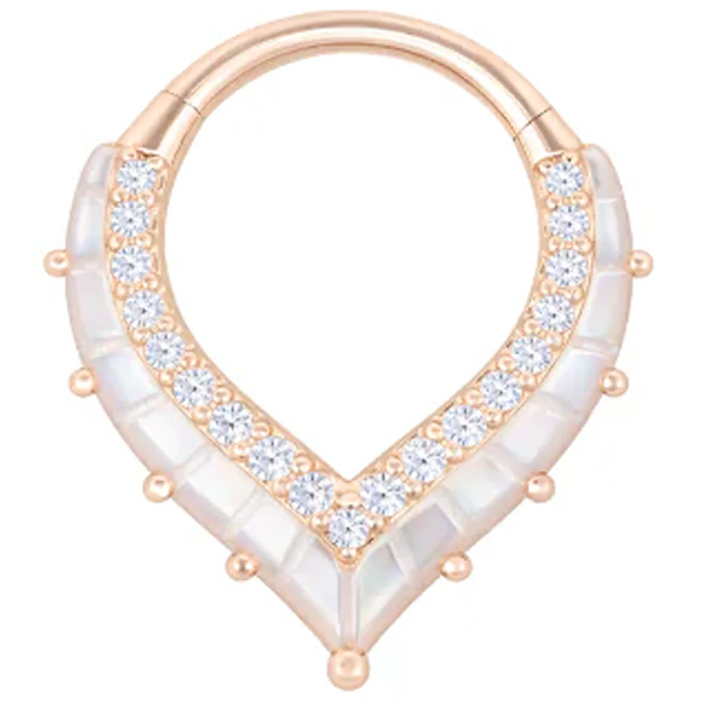 "Arise" Hinge Ring / Clicker in Gold with Mother of Pearl & CZ's - Image 4