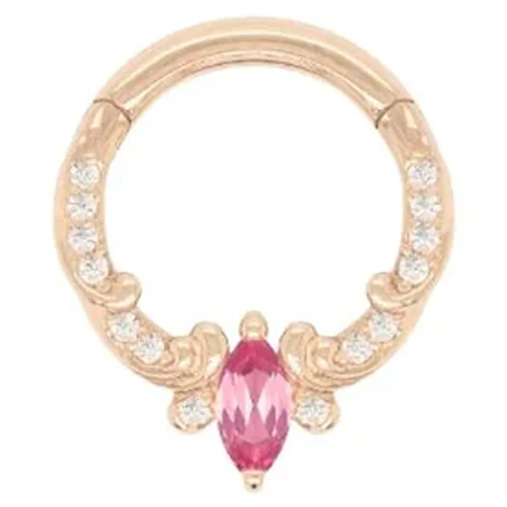 "Coterie" Hinge Ring / Clicker in Gold with Pink Tourmaline & CZ's