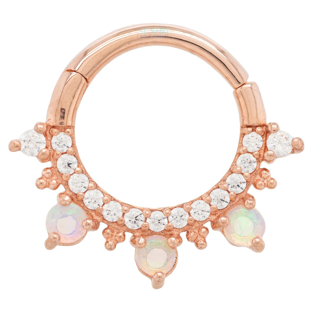 "Gigi" Hinge Ring / Clicker in Gold with Genuine Opals & White CZ's - Image 6