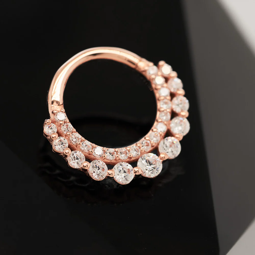 "Gl'amor" Hinge Ring / Clicker in Gold with CZ's - Image 2