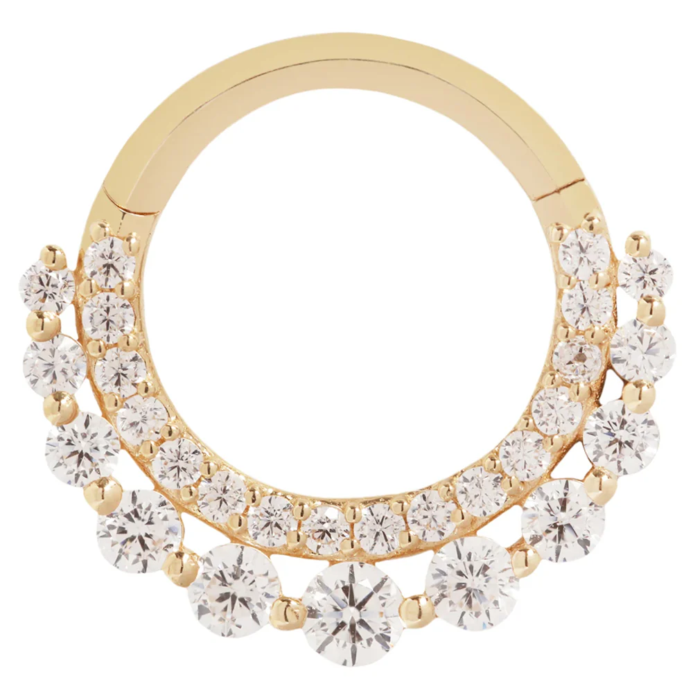 "Gl'amor" Hinge Ring / Clicker in Gold with CZ's - Image 3