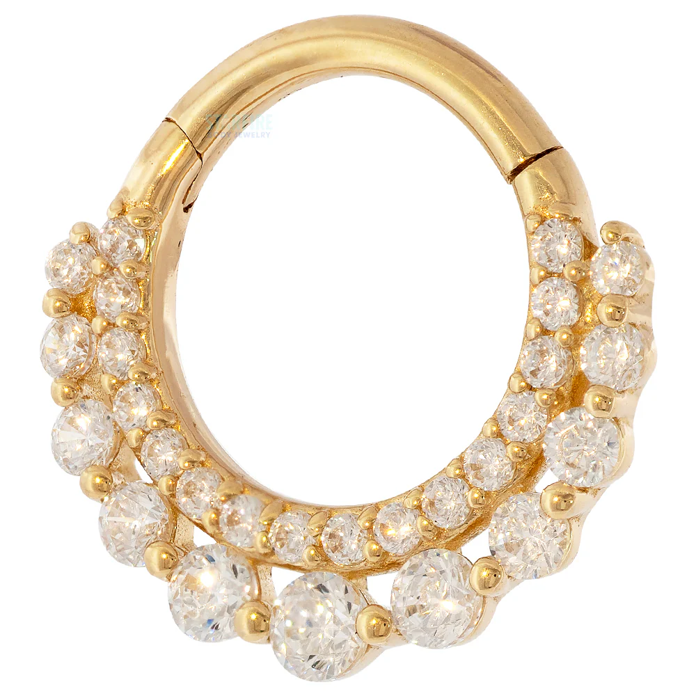 "Gl'amor" Hinge Ring / Clicker in Gold with CZ's - Image 4