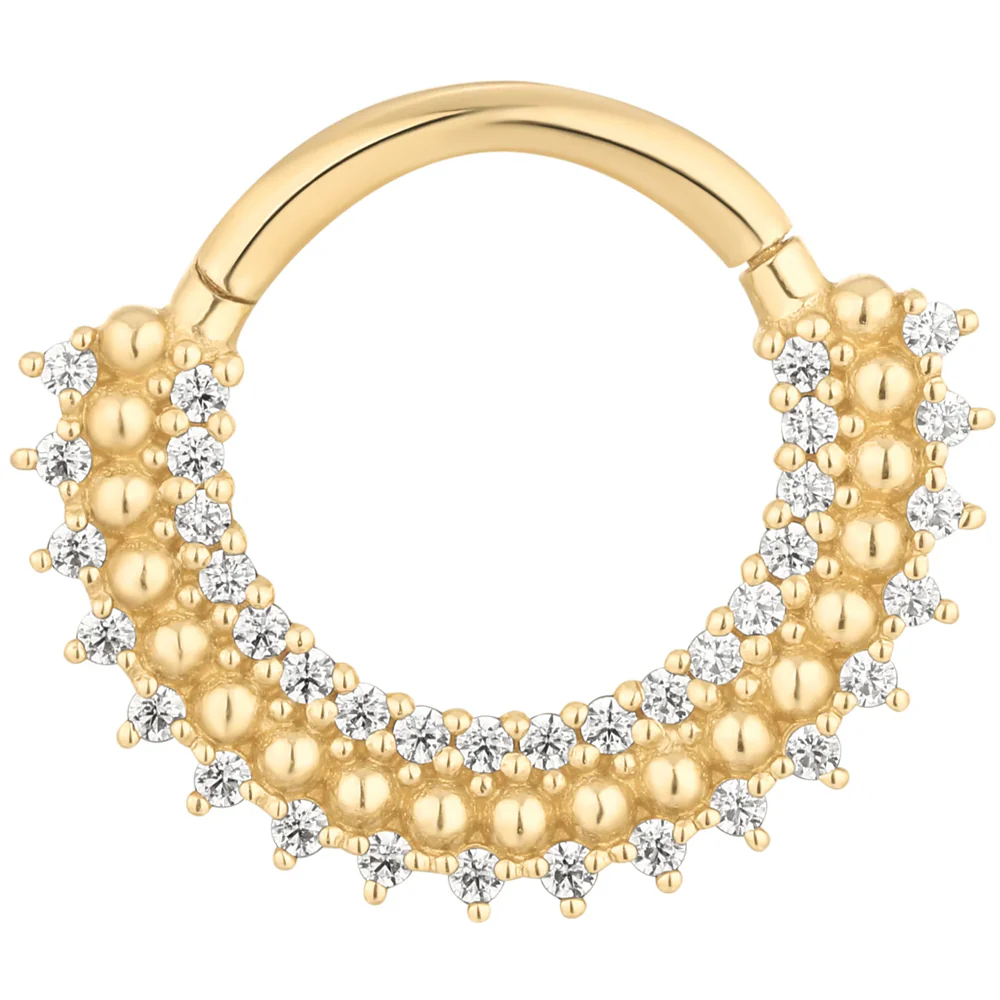 "Heart of Gold" Hinge Ring / Clicker in Gold with CZ's - Image 2
