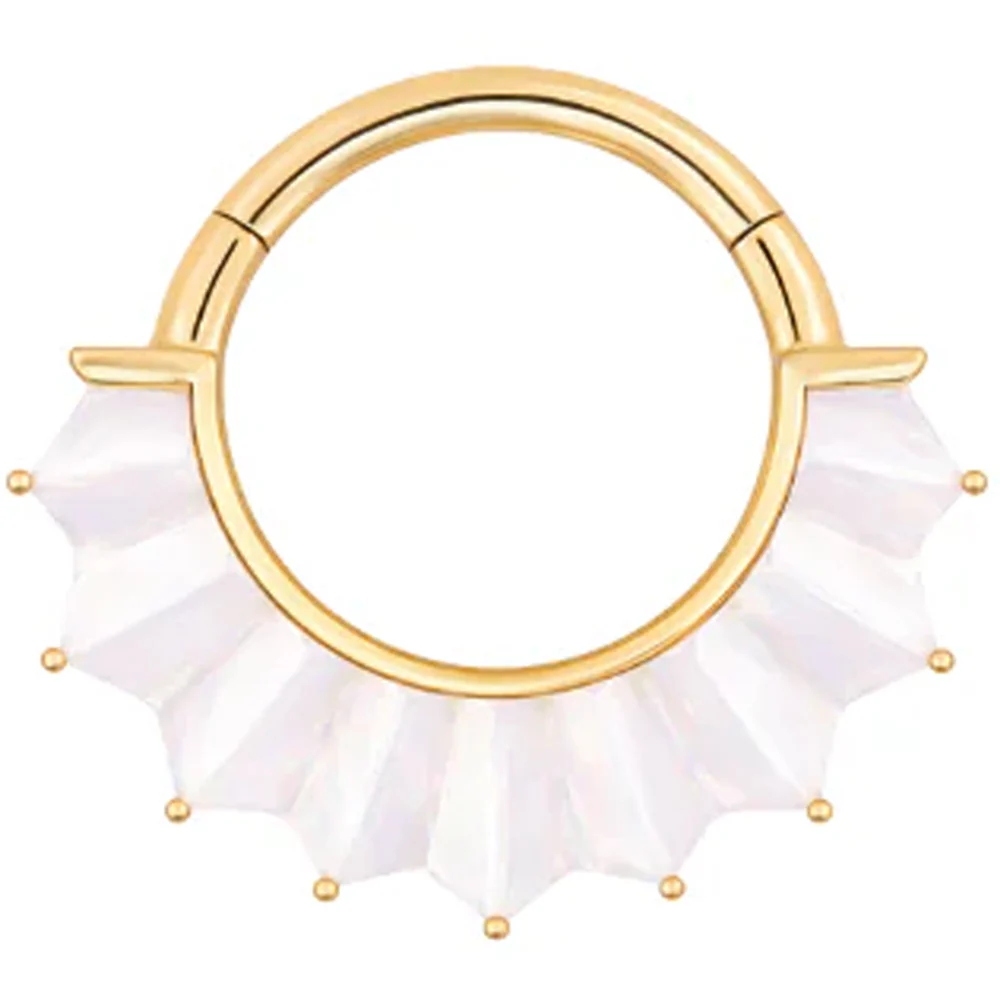 "High Tide" Hinge Ring / Clicker in Gold with Mother of Pearl - Image 4