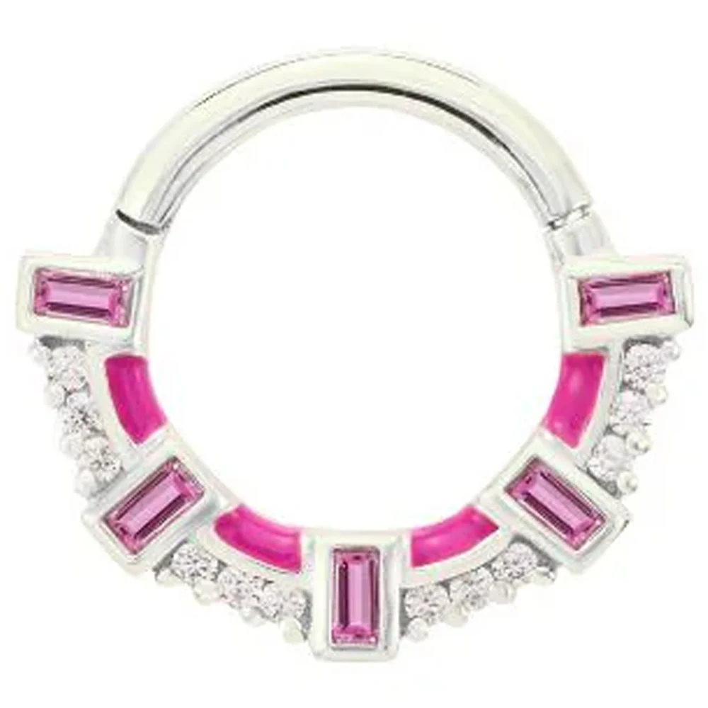 "Lola" Hinge Ring / Clicker in Gold with Pink Sapphire & CZ's