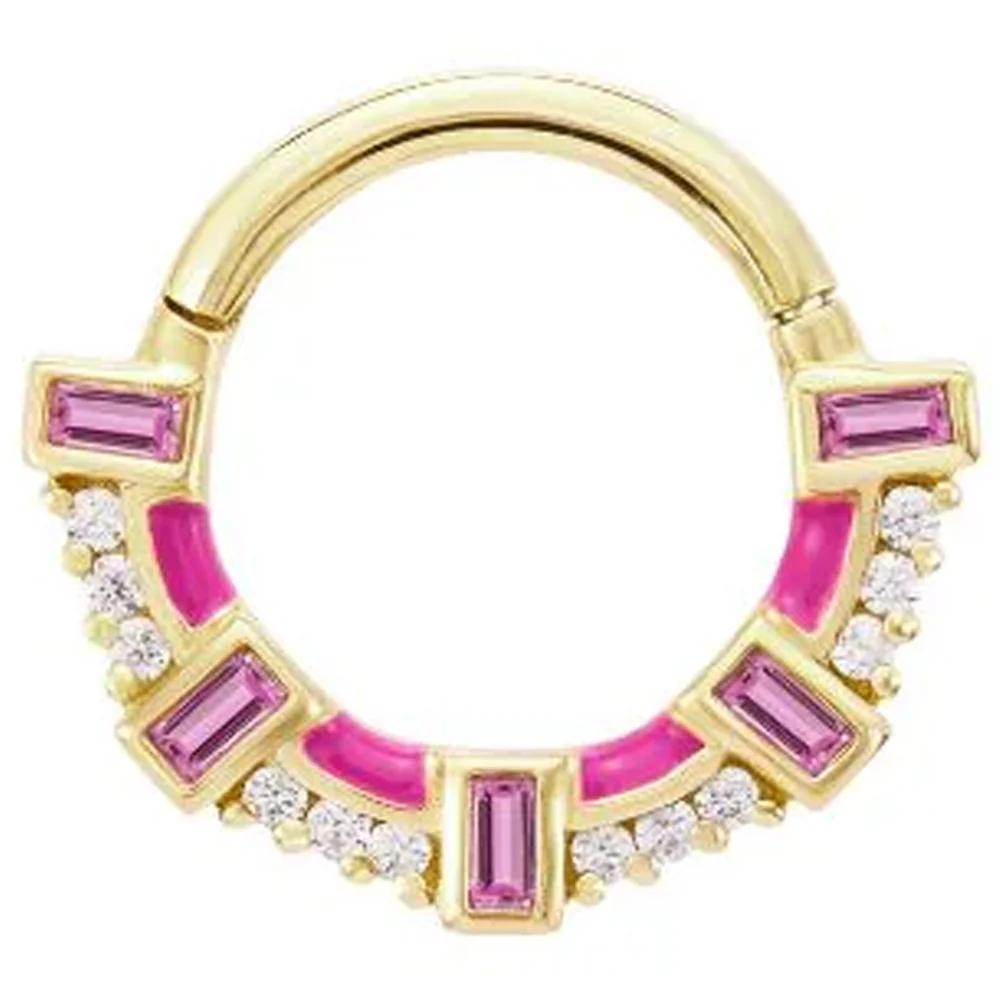 "Lola" Hinge Ring / Clicker in Gold with Pink Sapphire & CZ's - Image 2