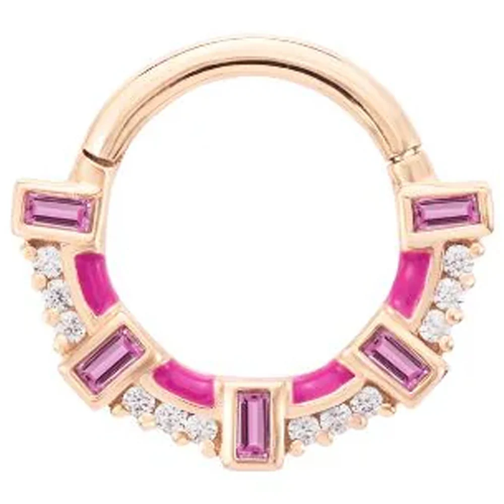 "Lola" Hinge Ring / Clicker in Gold with Pink Sapphire & CZ's - Image 4