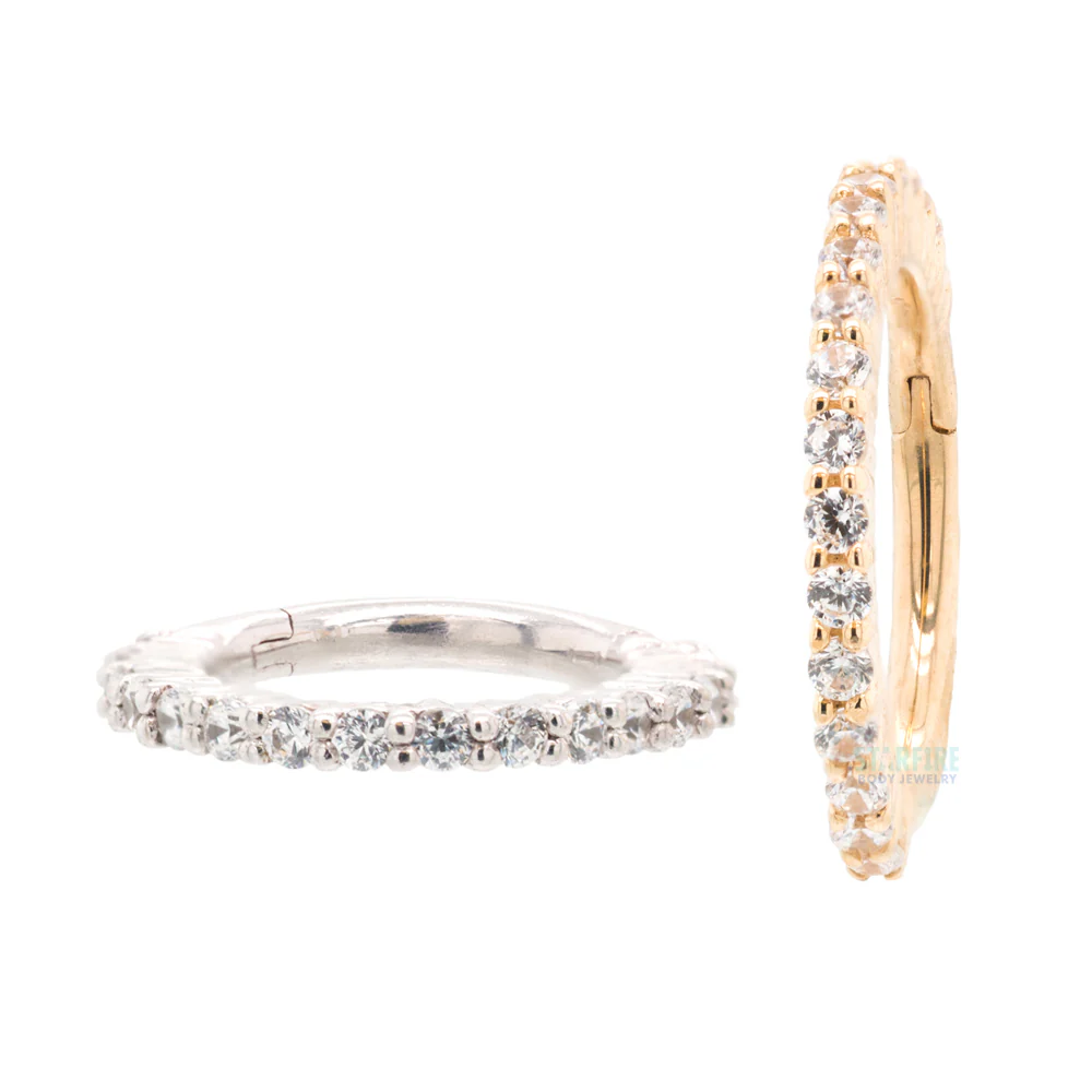 "Radiant" Hinge Ring / Clicker in Gold with CZ's