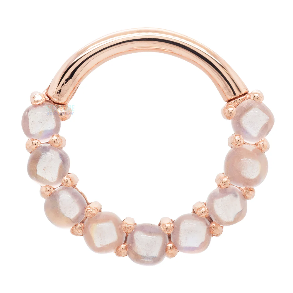 "Revel" Hinge Ring / Clicker in Gold with Rainbow Moonstone