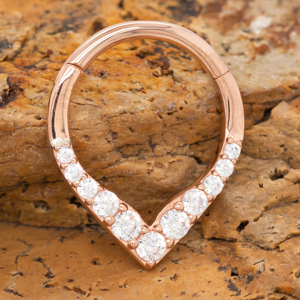 "Rise & Shine" Hinge Ring / Clicker in Gold with CZ's - Image 2