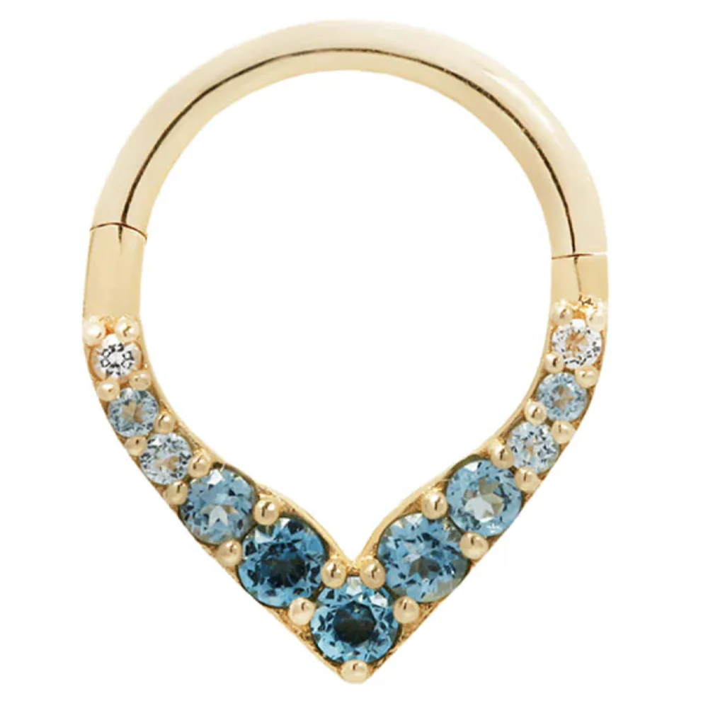 "Rise & Shine" Hinge Ring / Clicker in Gold with Ombre Blue Topaz' - Image 3