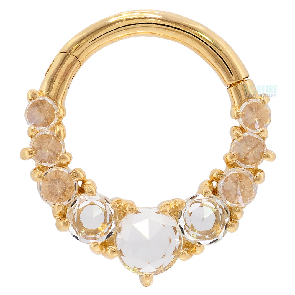 "Sitting Pretty" Hinge Ring / Clicker in Gold with White Topaz & CZ's