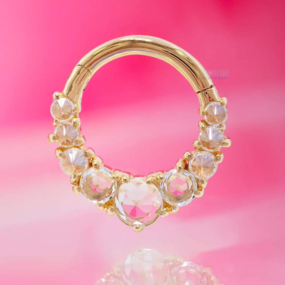 "Sitting Pretty" Hinge Ring / Clicker in Gold with White Topaz & CZ's - Image 2