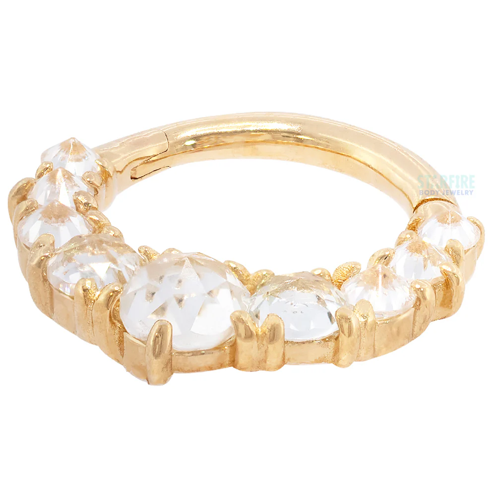 "Sitting Pretty" Hinge Ring / Clicker in Gold with White Topaz & CZ's - Image 3