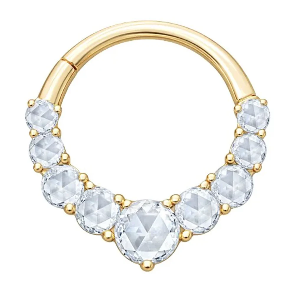 "Sitting Pretty" Hinge Ring / Clicker in Gold with White Topaz & CZ's - Image 4
