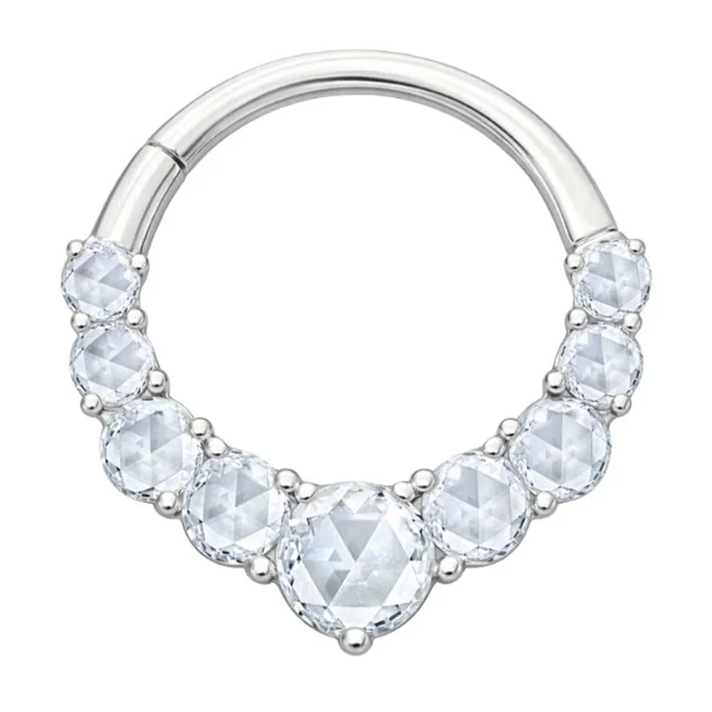 "Sitting Pretty" Hinge Ring / Clicker in Gold with White Topaz & CZ's - Image 5