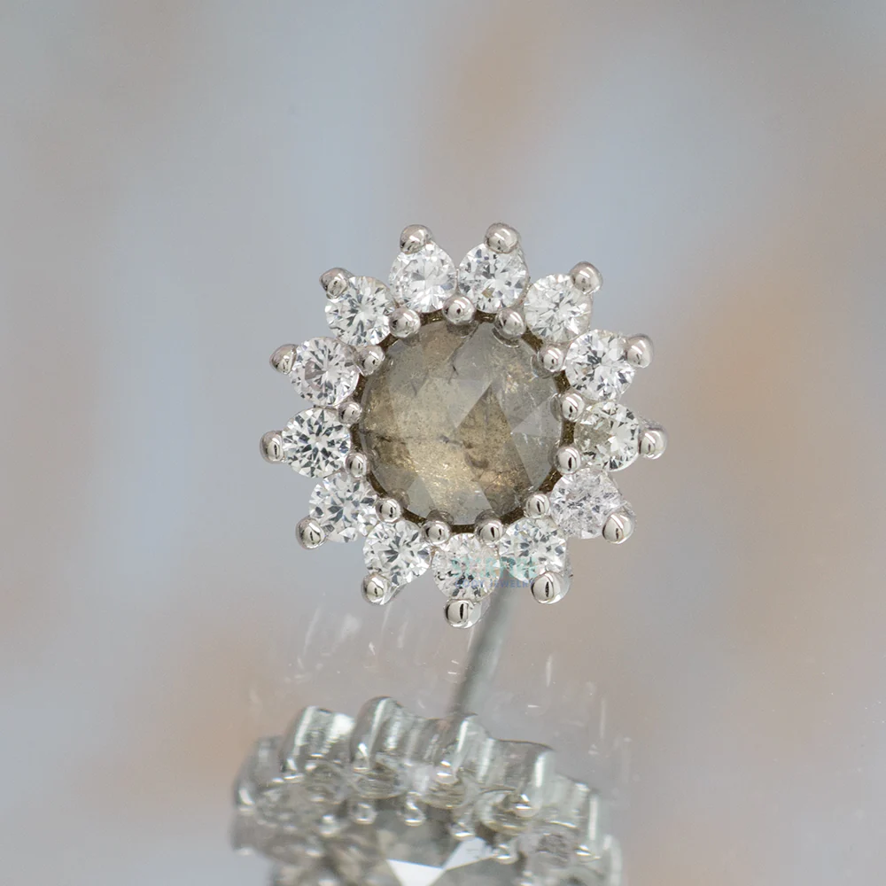 threadless: "Delphine" End in Gold with Grey Diamond & White Sapphires - Image 2