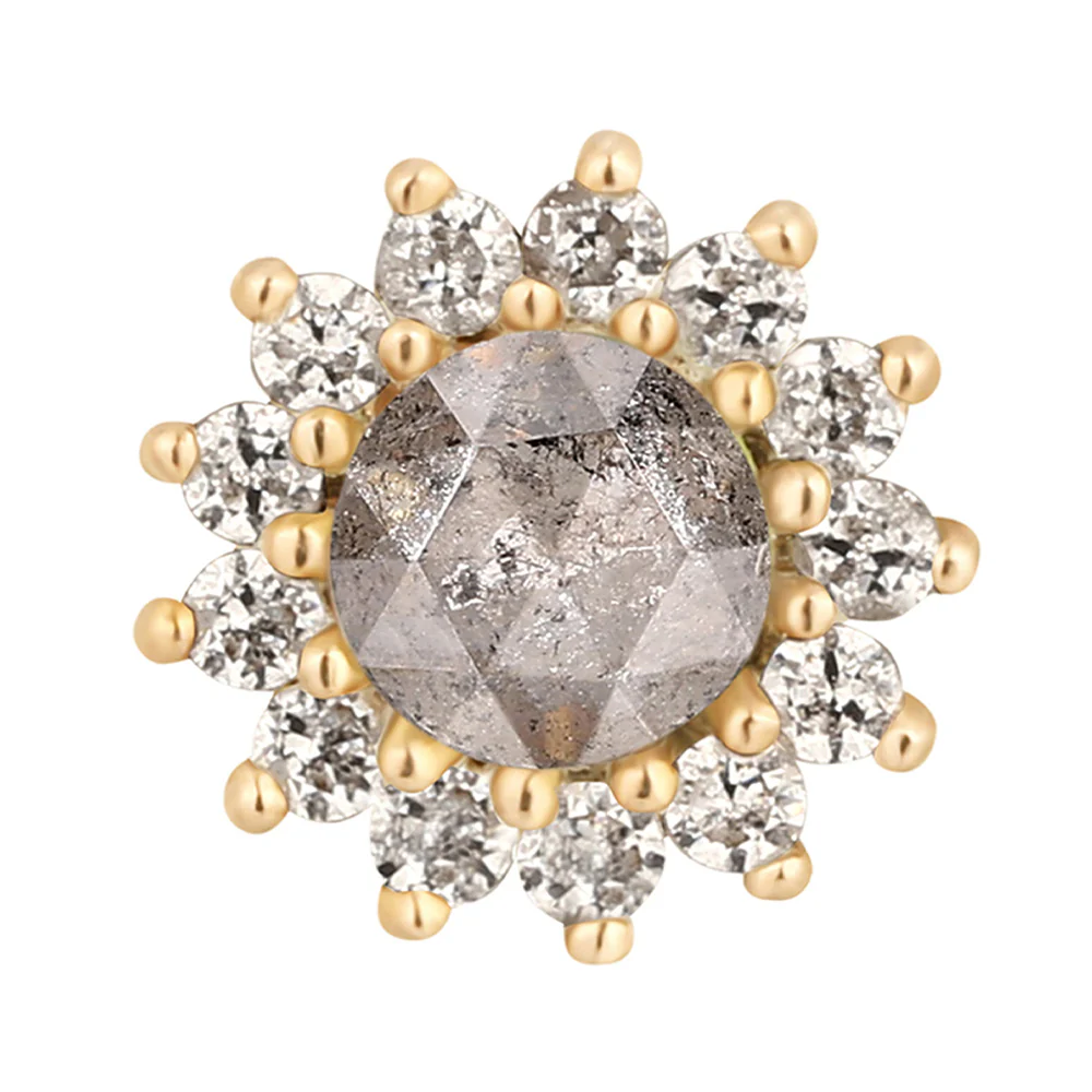 threadless: "Delphine" End in Gold with Grey Diamond & White Sapphires - Image 3
