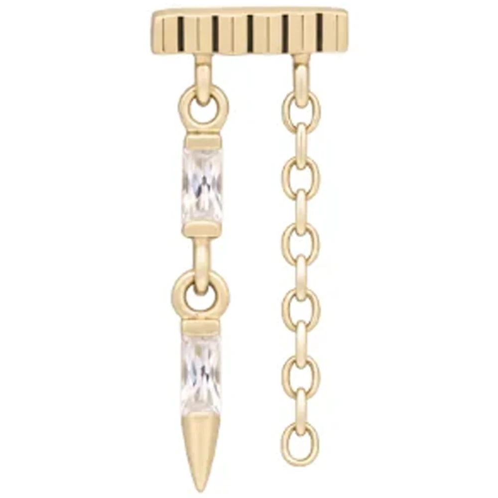 threadless: "Double Vision" Hidden Helix End with Chain in Gold with CZ's
