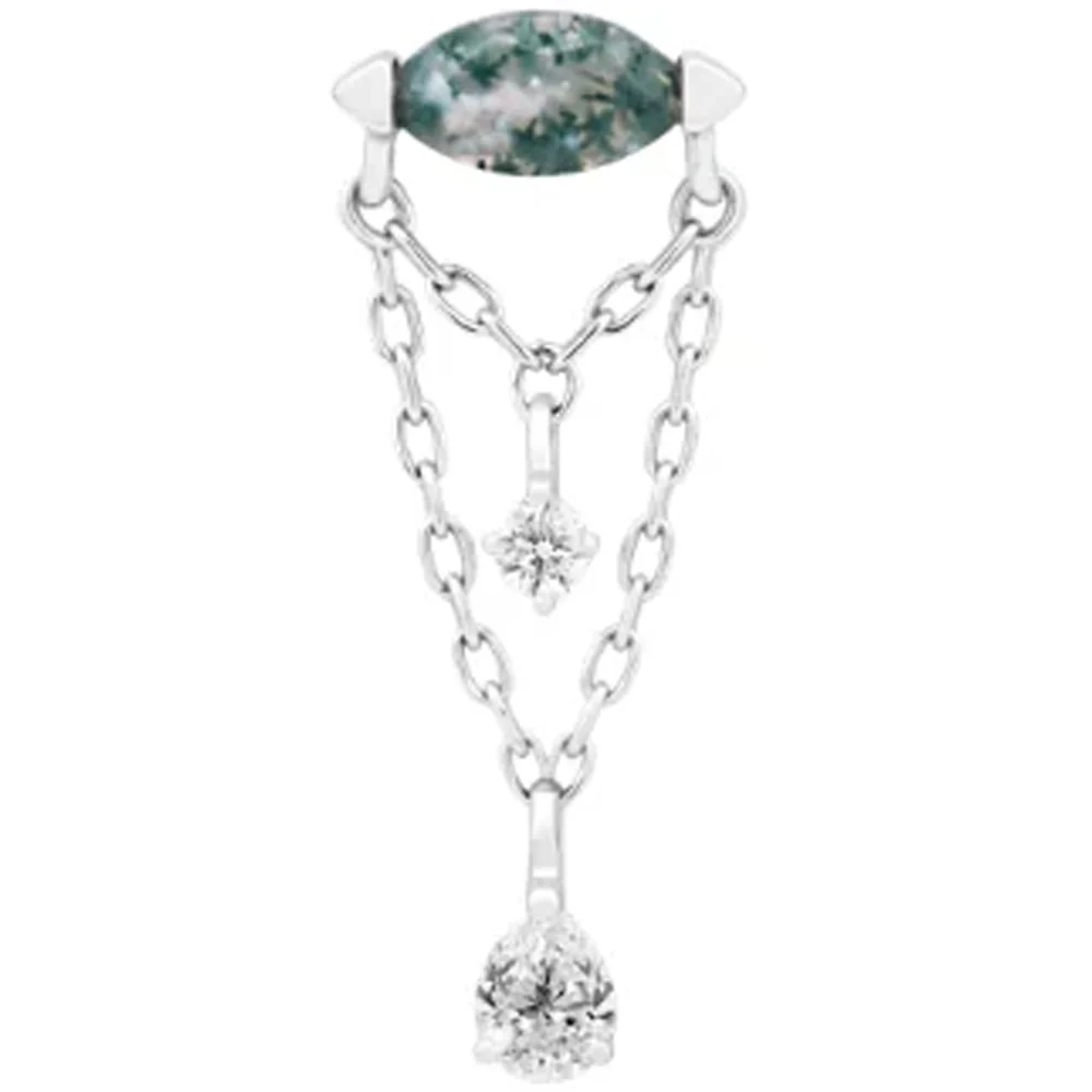 threadless: "Saint Vincent" Hidden Helix End with Chains in Gold with Moss Agate & CZ's - Image 4